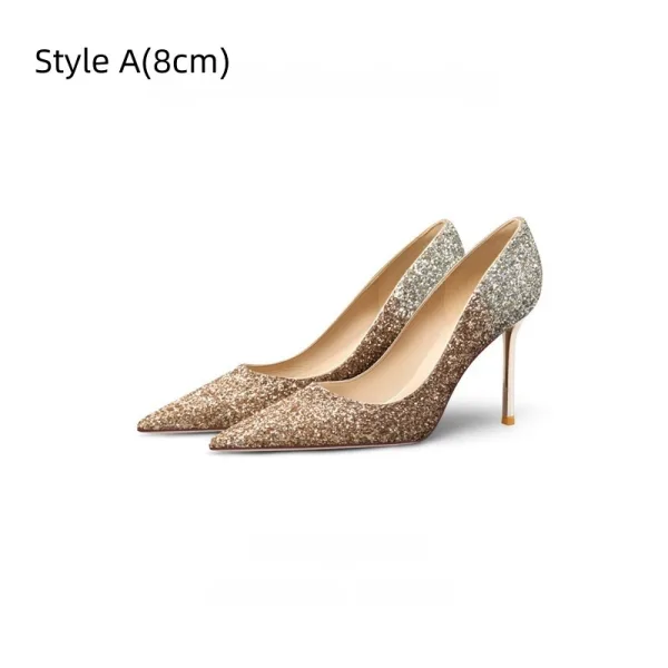 Glitzernden Sexy Farbverlauf Pailletten Abend Pumps 2026 Leder 8 cm Stilettos Spitzschuh Pumps