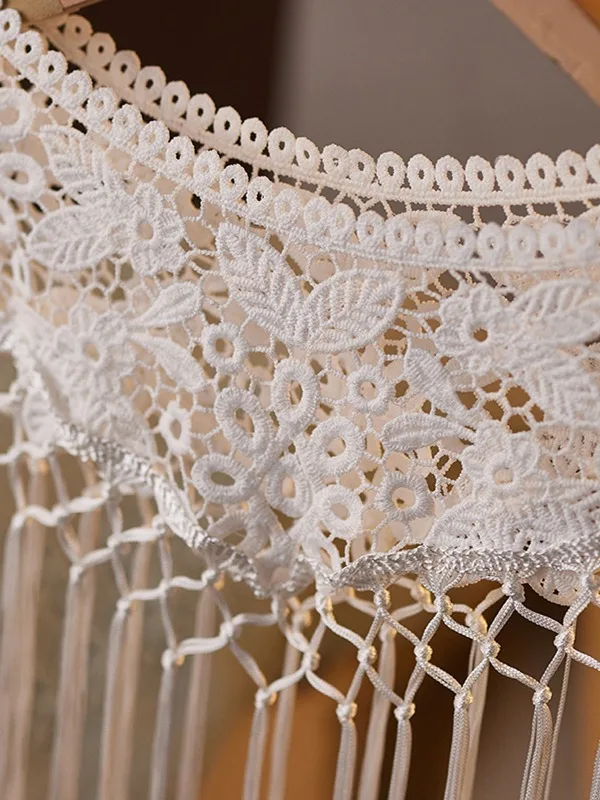 Vintage / Retro White Lace Flower Tassel shawl Casual 2025
