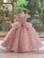 Lovely Blushing Pink Pearl Appliques Birthday Flower Girl Dresses 2024 Ball Gown Scoop Neck Cap Sleeves Bow Floor-Length / Long