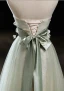 Chic / Beautiful Sage Green Sequins Appliques Prom Dresses 2024 A-Line / Princess Strapless Sleeveless Backless Bow Floor-Length / Long Prom Formal Dresses