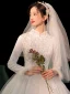 Muslim Elegant Ivory Beading Pearl Sequins Winter Wedding Dresses 2023 Ball Gown High Neck Long Sleeve Royal Train Wedding
