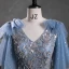 Sparkly Sky Blue Grey Beading Sequins Prom Dresses 2023 Ball Gown V-Neck Short Sleeve Backless Floor-Length / Long Prom Formal Dresses