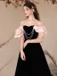 Chic / Beautiful Black Pearl Velvet Prom Dresses 2024 A-Line / Princess Off-The-Shoulder Ruffle Short Sleeve Backless Floor-Length / Long Prom Formal Dresses