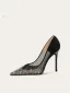 Charming Black See-through Rhinestone Prom Pumps 2025 Leather 10 cm Stiletto Heels Pointed Toe Pumps High Heels