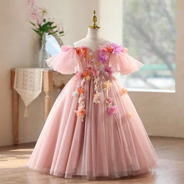 Flower Fairy Blushing Pink Lace Flower Appliques Birthday Flower Girl Dresses 2026 Ball Gown Scoop Neck Bell Sleeves Backless Floor Length Long