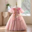 Flower Fairy Blushing Pink Lace Flower Appliques Birthday Flower Girl Dresses 2026 Ball Gown Scoop Neck Bell sleeves Backless Floor-Length / Long