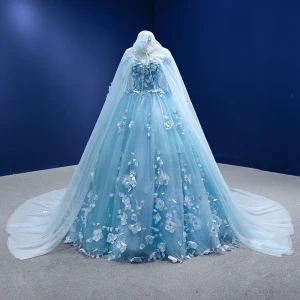 Elegant Pool Blue Pearl Appliques Prom Dresses 2022 Ball Gown Off The Shoulder Long Sleeve Backless Floor Length Long Formal Dresses