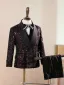 Scintillantes Bordeaux Paillettes Manches Longues 5 pièces Costume Garçon Mariage 2025 Manteau Pantalon Chemise Cravate Gilet