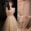 Bling Bling Charmant Champagne Paillettes Robe De Bal 2022 Princesse Encolure Carrée Manches Courtes Dos Nu Longue Robe De Ceremonie