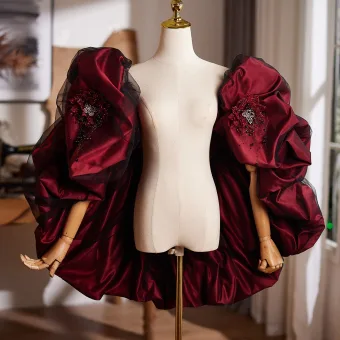 Chic Beautiful Burgundy Handmade Flower Rhinestone Prom Shawl 2026