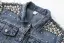 Women Beading Rhinestone Pearl Denim Sky Blue Coats & Jackets Cotton Loose Lapel  Street Wear Fall Winter Long Sleeve Tops