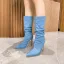 Mode Bleu Ciel Tomber Hiver Vêtement de rue Bottes Femme 2023 11 cm Talons Aiguilles À Bout Pointu Bottes