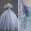 Elegant Champagne Beading Sequins Prom Dresses 2023 Ball Gown Square Neckline Puffy Short Sleeve Backless Floor-Length / Long Prom Formal Dresses