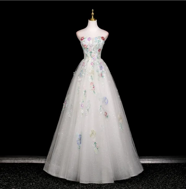 Schöne Weiß Perlenstickerei Applikationen Pailletten Ballkleider 2025 Ballkleid Off Shoulder Kurze Ärmel Rückenfreies Lange Festliche Kleider