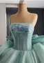 Luxury / Gorgeous Mint Green Handmade  Glitter Sequins Beading Prom Dresses 2025 Ball Gown Strapless Sleeveless Backless Bow Royal Train Formal Dresses