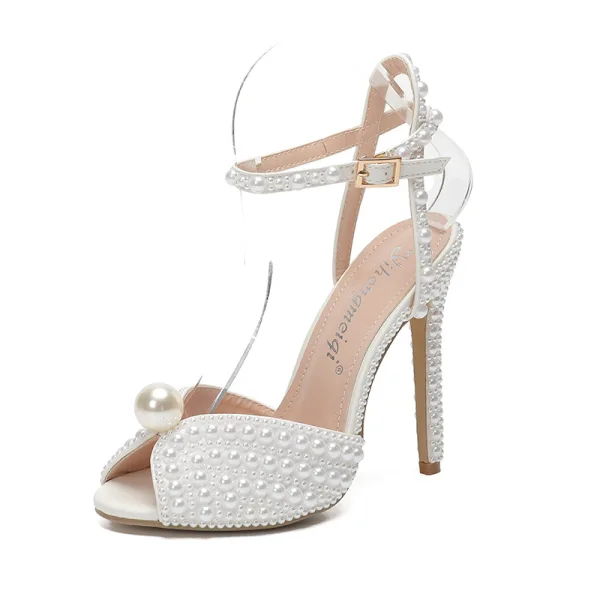 Sparkly Purple Pearl Evening Party Womens Sandals 2023 Ankle Strap 12 cm Stiletto Heels Open / Peep Toe Sandals High Heels
