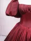 Demure Burgundy Prom Dresses 2025 Ball Gown Off-The-Shoulder Puffy Short Sleeve Backless Sweep Train Prom Formal Dresses