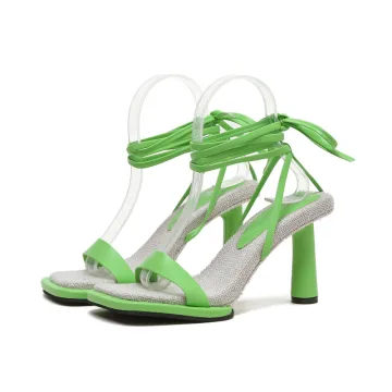 Fashion Lime Green Summer Street Wear Womens Sandals 2022 10 Cm Stiletto Heels Ankle Strap Open Peep Toe Sandals High Heels