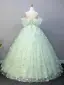 Flower Fairy Sage Green Beading Butterfly Appliques Prom Dresses 2025 Ball Gown Off-The-Shoulder Short Sleeve Backless Floor-Length / Long Prom Formal Dresses Prom Dresses