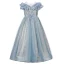 Sparkly Sky Blue Pearl Sequins Birthday Flower Girl Dresses 2023 A-Line / Princess Scoop Neck Short Sleeve Floor-Length / Long Flower Girl Dresses
