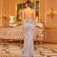 Sexy Gris Paillettes Robe De Soirée 2022 Trompette / Sirène Bretelles Spaghetti Sans Manches Dos Nu Laçage Fendue devant Longue Soirée Robe De Ceremonie