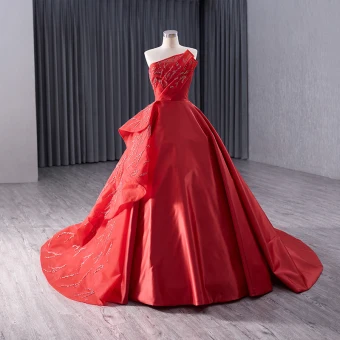 High End Red Beading Prom Dresses 2024 Ball Gown Strapless Sleeveless Backless Court Train Prom Formal Dresses