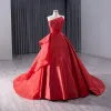 Wysokiej Klasy Czerwone Frezowanie Sukienki Na Bal 2024 Suknia Balowa Bez Ramiączek Bez Rękawów Bez Pleców Trenem Sąd Bal Sukienki Wizytowe