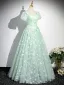 Chic / Belle Vert Cendré Papillon Appliques Paillettes Robe De Bal 2024 Robe Boule Encolure Carrée Manches Courtes Dos Nu Longue Promo Robe De Ceremonie