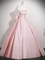 Schön Rosa Satin Ballkleider 2025 Ballkleid Eckiger Ausschnitt Ärmellos Rückenfreies Schleife Lange Festliche Kleider