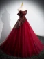 Chic / Belle Bordeaux Paillettes Robe De Bal 2024 Robe Boule Bustier Sans Manches Dos Nu Longue Promo Robe De Ceremonie