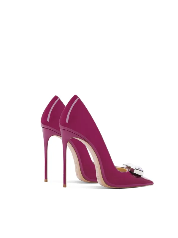 Sexy Fushia Soirée Faux Diamant Cuir Verni Escarpins 2024 Cuir 10 cm Talons Aiguilles À Bout Pointu Escarpins Talons Hauts