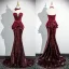 Sexy Bordeaux Paillettes Trompette / Sirène Robe De Bal 2024 Bustier Manches Courtes Dos Nu Train De Balayage Promo Robe De Ceremonie