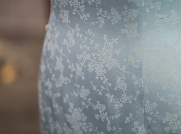 Chinese style Sky Blue Silk Printing Evening Party Cheongsam 2024 Trumpet / Mermaid High Neck Short Sleeve Tea-length