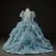Luxury / Gorgeous Sky Blue Beading Pearl Sequins Cascading Ruffles Birthday Flower Girl Dresses 2023 Ball Gown Scoop Neck Short Sleeve Bow Backless Sweep Train