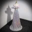 Sexy Sparkly Lavender Laser Sequins Evening Dresses 2023 A-Line / Princess Off-The-Shoulder Sleeveless Backless Floor-Length / Long Evening Party Formal Dresses