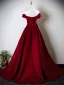 Elegant Burgundy Bow Prom Dresses 2025 Ball Gown Off-The-Shoulder Short Sleeve Backless Sweep Train Formal Dresses