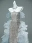 Scintillantes Luxe Argenté Perlage Volants en Cascade Paillettes Robe De Soirée 2025 Trompette / Sirène Bustier Sans Manches Dos Nu Train De Balayage Soirée Robe De Ceremonie