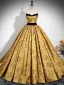 Elegant Gold Printing Prom Dresses 2024 Ball Gown Strapless Sleeveless Backless Floor-Length / Long Formal Dresses