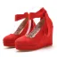 Romain Rouge Daim Soirée Chaussures Femmes 2023 Bride Cheville 11 cm Compensées À Bout Rond Chaussures Femmes