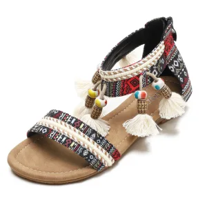 Bohemia Summer Black Street Wear Beach Flat Womens Sandals 2022 Ankle Strap Open Peep Toe Sandals