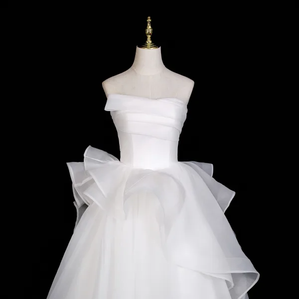 Simple Blanche Robe De Bal 2025 Robe Boule Bustier Sans Manches Dos Nu Longue Promo Robe De Ceremonie