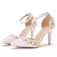 Edles Weiß Perle Brautschuhe 2022 Knöchelriemen Strass 9 cm Stilettos Spitzschuh Brautschuhe Hochhackige