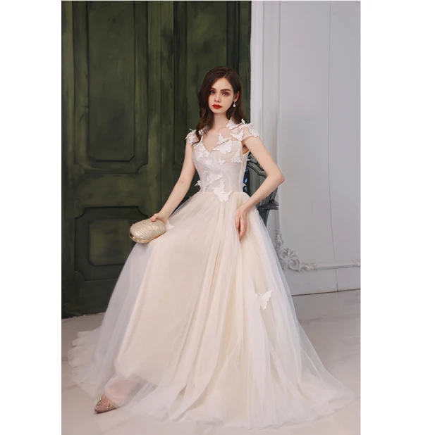 Fashion White Lace Butterfly Prom Dresses 2022 A-Line / Princess Scoop Neck Sleeveless Backless Floor-Length / Long Formal Dresses