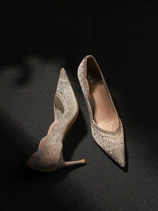 Sexy Or Rose Faux Diamant Soirée Escarpins 2026 7 cm Talons Aiguilles À Bout Pointu Talons Hauts