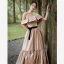 Elegant Beige Satin Prom Dresses 2022 A-Line / Princess Off-The-Shoulder Sleeveless Backless Bow Sash Floor-Length / Long Formal Dresses