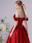 Chic / Beautiful Burgundy Satin Prom Dresses 2023 A-Line / Princess Off-The-Shoulder Appliques Sleeveless Backless Floor-Length / Long Prom Formal Dresses