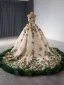 High End Blumenfee Champagner Spitze Blumen Applikationen Ballkleider 2024 Ballkleid Rundhalsausschnitt Ärmellos Rückenfreies Kathedrale Schleppe Ball Festliche Kleider