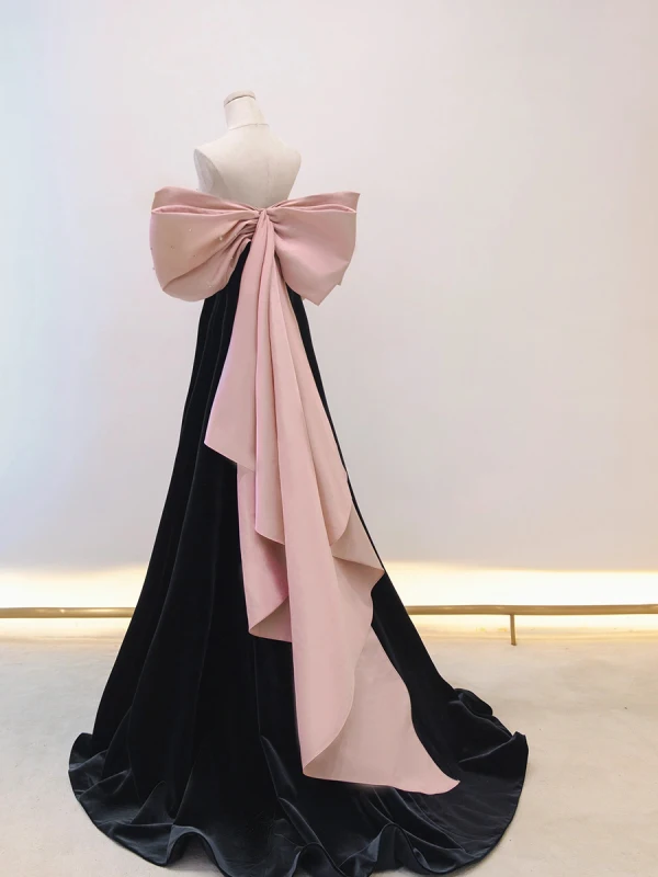 Fashion Blushing Pink Pearl Rhinestone Prom Dresses 2023 A-Line / Princess Off-The-Shoulder Bow Puffy Short Sleeve Backless Floor-Length / Long Prom Formal Dresses
