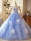 Charmant Bleu Ciel Volants en Cascade Perlage Paillettes Robe De Bal 2025 Robe Boule Bustier Sans Manches Dos Nu Train De Balayage Promo Robe De Ceremonie