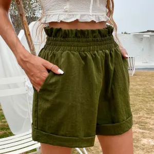 Gatukläder Sommar Kvinna Army Green Shorts 2021 Polyester Wide Leg Bottoms
